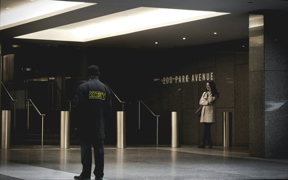 Security guard in an office lobby